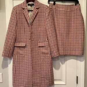 Kasper Long Pink and Cream Patterned Blazer Coat with Matching Skirt Size 4
